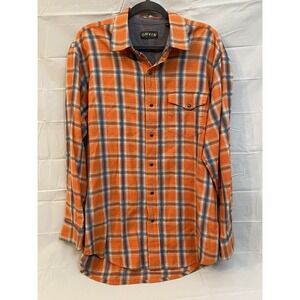 Orvis Shirt Mens Size L Orange Plaid Western Cowboy Snap Button Long Sleeve #290